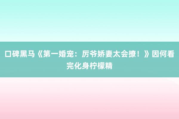 口碑黑马《第一婚宠：厉爷娇妻太会撩！》因何看完化身柠檬精